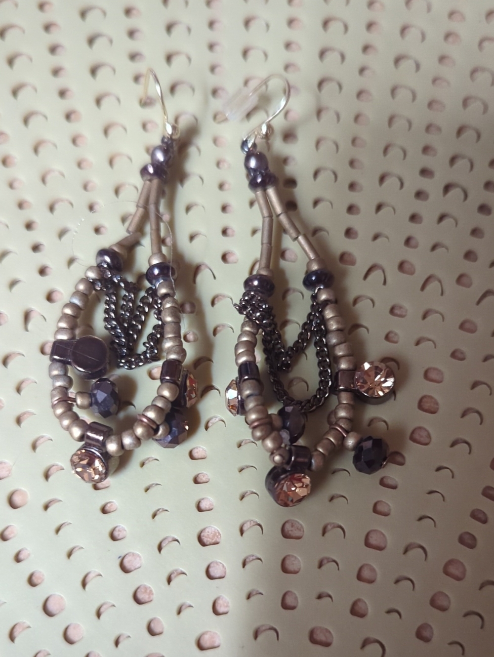 Source Unknown Bronze and Briwn Beaded Dangle Earrings with Amber Crystals